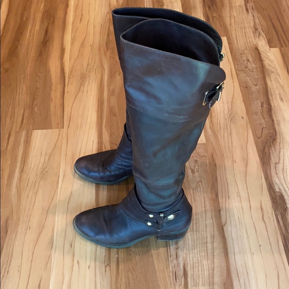 Over the knee brown leather boots